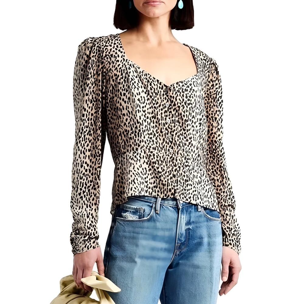 Frame‎ Silk Animal Print Peplum Blouse